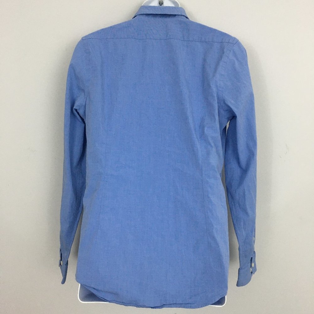Express 1MX Mens 15-15.5 Blue Fitted Cotton Blend Button Up Collared Dress Shirt - Picture 4 of 8